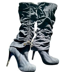 Blue Ruched Knee-High Boots size 8